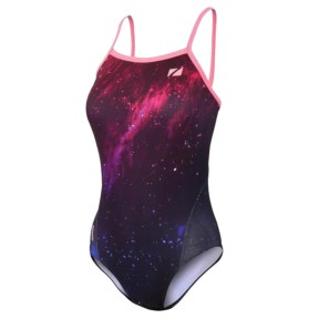 Zone3 Strap Back Women's Swimsuit, Cosmic/Black/Purple