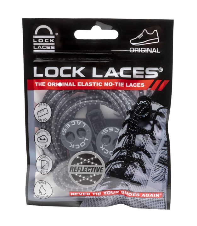Lock Laces No Tie Shoelaces Reflective Storm, Grey